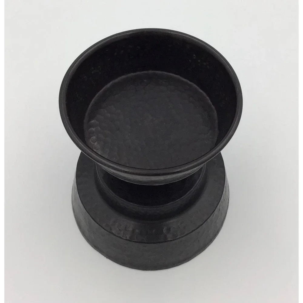 Pottery Barn Pounded Bronze Pillar Candle Holder Hammered Metal Pedestal Black